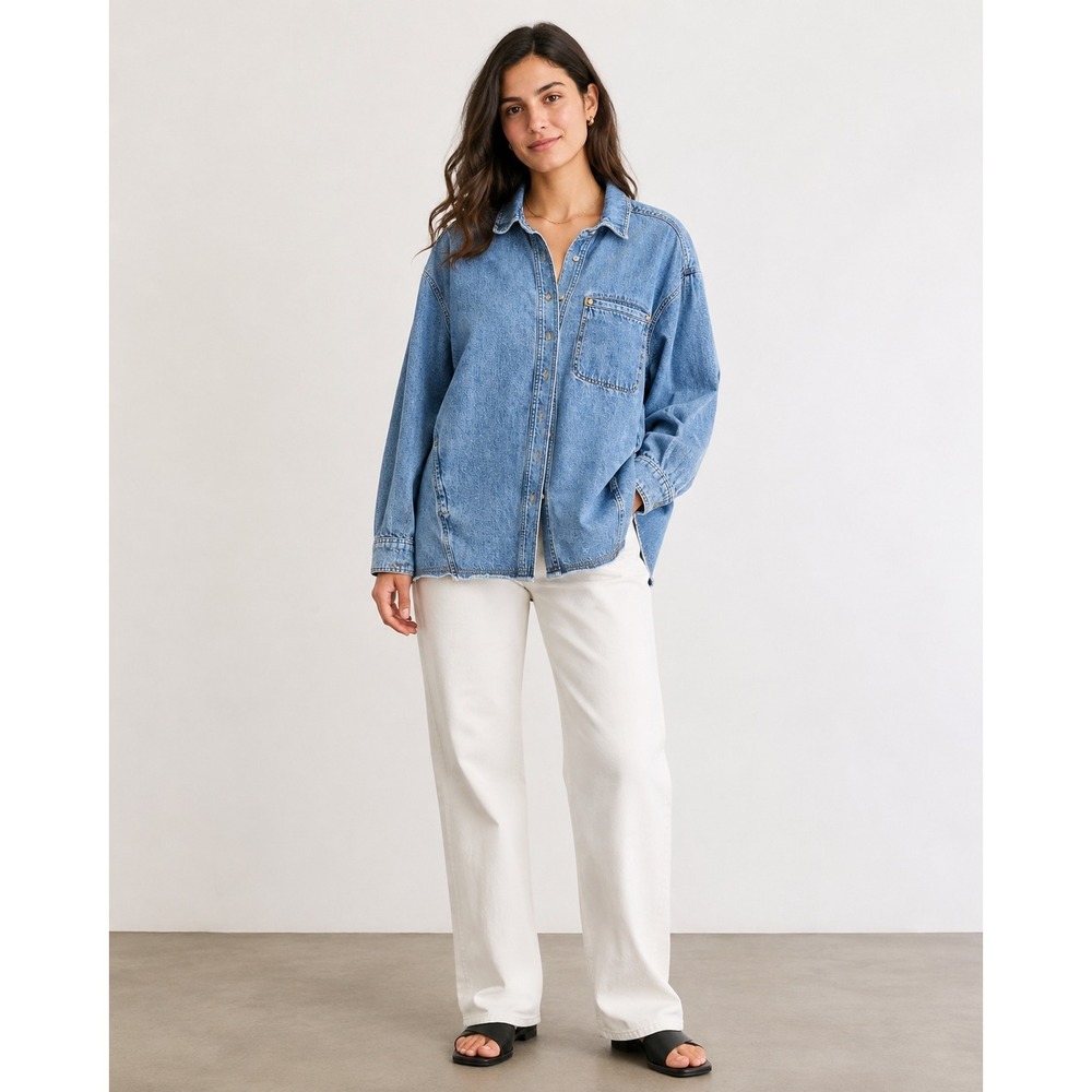 BDG Denim Shirt Jacket Womens XL Blue Excellent Raw Hem Oversized Shacket